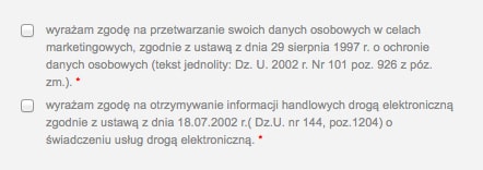 Dwa oddzielne pola wyboru w formularzu zapisu