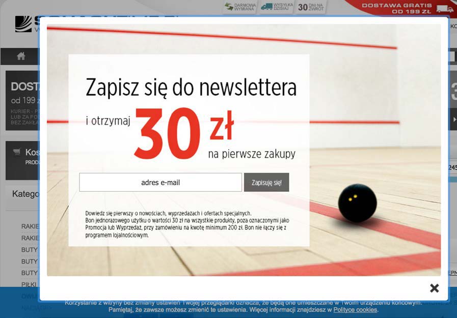 Formularz lightbox na stronie marki Squashtime