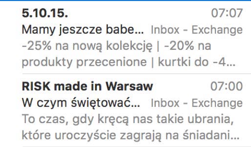 Preheader widoczny w programie Mail (szary kolor)