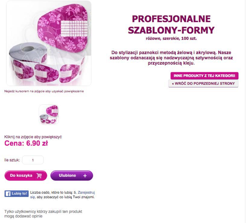 Równorzędne CTA na stronie produktu allepaznokcie.pl