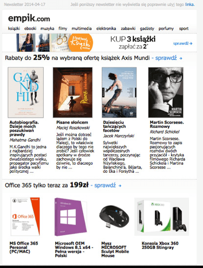 Regularny newsletter ofertowy od marki Empik.com
