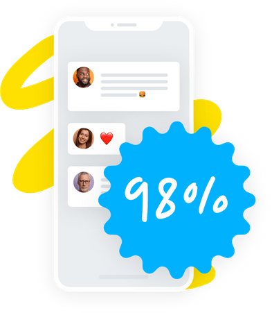 Tasa de apertura de SMS comprobada del 98 %*